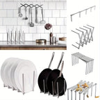 Adjustable Pot Lid Organizers, Dish Rack to Store Houseware, Plate Rack While Cooking, Kitchen Cabinet Pantry Pan and Pot Lid Organizer Rack Holder,4 sectional, 1Pcs