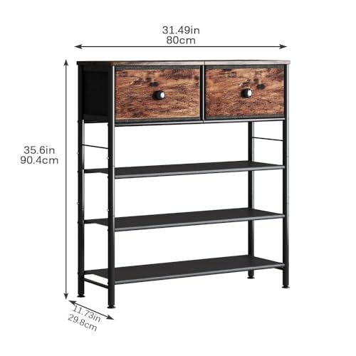 INGIORDAR Shoe Rack Organizer 5 Tier Metal Organizer Shelf with Industrial MDF Board and Layer Fabric for Entryway Closet Bedroom Living Room Garage (Black+Rustic Brown, 4 Tier with 2 Drawers) - color: Black+rustic Brown, size: 4 Tier with 2 Drawers