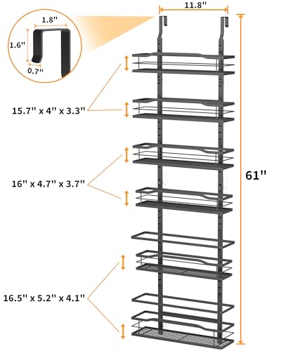 Moforoco 6-Tier Over The Door Pantry Organizer, Pantry Organization and Storage, Black Hanging Basket Cabinet Door Wall Spice Rack Shelves, Home & Kitchen Laundry Room Bathroom Essentials accessories - color: Black, size: 6-Tier Standard