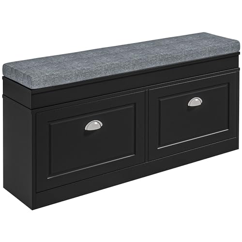 HOMCOM Modern Shoe Rack Bench for Entryway, Storage Organizer with Cushion, 2 Drawers, Adjustable Shelf, Holds 8 Pairs, Black - color: Black