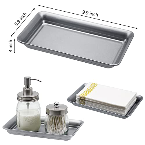 Vintage Farmhouse Decor Metal Vanity Tray(2 Pack),Countertop Guest Hand Towel Storage Organizer Tray Dispenser, Sturdy Holder for Perfume,Cosmetics, Jewelry, Makeup Bathroom Organizer (Silver) - color: Silver, size: 2 Pack (9.9" x 5.9" x 1.1")