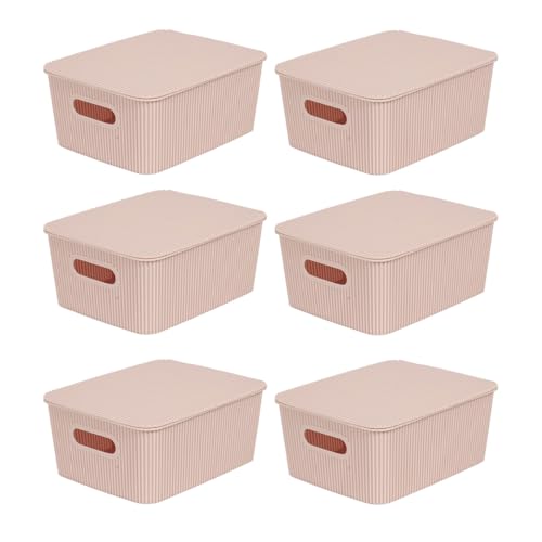 Glad Storage Baskets with Lids - Set of 6 Stackable Plastic Boxes with Handles - Decorative Shelf Organizer Bins for Bathroom and Closet, Pink, 1 Gallon - color: Pink, size: 1 Gallon