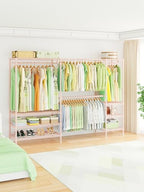 Ulif E11 Heavy-Duty Garment Rack, Metal Freestanding Clothes Rack and Closet Storage Organizer System with 8 Shelves and 4 Hanger Rods, (73.2-97.6)" W x 14.5" D x 71.2" H, Load 1034 LBS, Pink - color: Pink