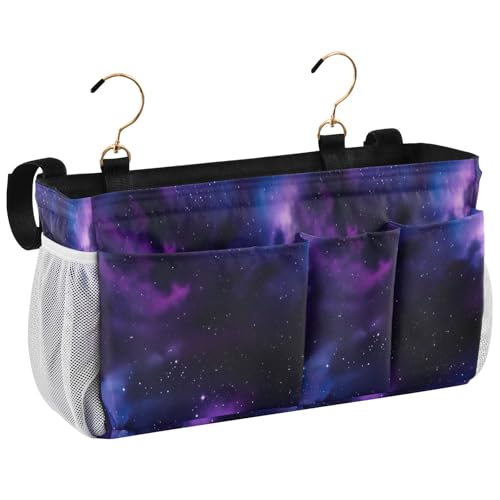 Bedside Caddy Hanging Storage Bag Galaxy Purple Bedside Organizer Caddy for Bunk, Dorm Room, Hospital Beds - Place Magazines / Remotes / Keys
