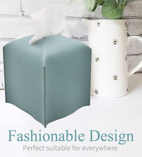 Livelab Tissue Box Cover, Square Decorative PU Leather Tissue Box Holder Modern Tissue Case Facial Paper Organizer Dispenser for Bathroom, Vanity Countertop, Night Stands, Desk 5X5X5'' | Blue - color: Blue