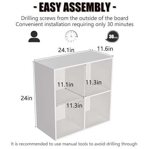 Wooden 4 Cube Storage Organizer with Closed Back Panel,White Cube Shelf Cubby Storage Organizers with Compartments for Living,Bookshelf,Organizers Easy to Install (White, 4 Cube) - color: White, size: 4 Cube-11in