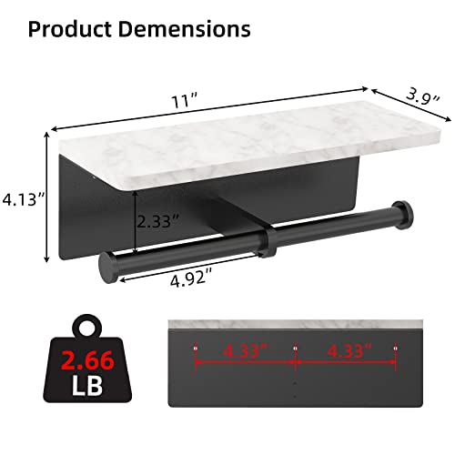 Gypie Toilet Paper Holder with Shelf, New Upgrade Double Toilet Paper Holder with Storage, Marble Roll Toilet Paper Wall Mount for Bathroom Washroom(Black) - color: Black, size: 2 Roll