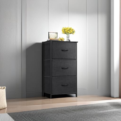 AODK Dresser for Bedroom Nightstand Small Dressers Chest of Drawers End Table for Living Room, Closet Dresser with 3 Storage Drawers Organizer Clothes, Black - color: Black