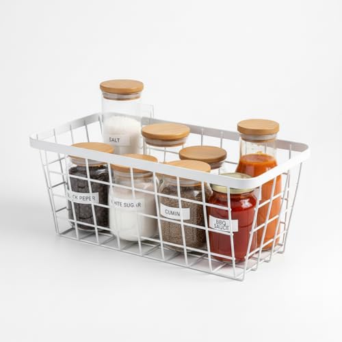 LeleCAT White Hanging Kitchen Baskets For Storage Adhesive Sturdy Small Wire Storage Baskets No Drilling Wall Mounted Kitchen Food Pantry Bathroom Shelf Storage, 4 PACK,White - color: White-New, size: 4 PACK