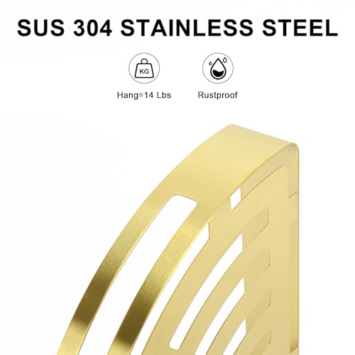 NearMoon Bathroom Corner Shelf Shower Caddy 2 Pack, No Drill 304 Stainless Steel Shower Organizer with 2 Hooks (Gold) - color: Gold