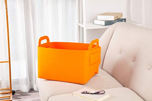 Minoisome Storage Basket Felt Storage Bin Collapsible& Convenient Box Organizer with Carry Handles for Office Bedroom Closet Babies Nursery Toys Laundry (Orange, 13.8inch（L）×9.5inch（W）×8.3inch（H）) - color: Orange, size: 13.8inch（L）×9.5inch（W）×8.3inch（H）