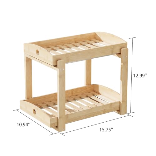 Bamboo Wood Under Sink Organizer 1 Pack, Pull Out Cabinet Organizer 2 Tier Under Sink Organizers and Storage with Sliding Drawer Sturdy Easy Assembly for Kitchen Bathroom Undersink (Nature, 2 Packs) - color: Nature