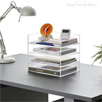 HeZone 4 Tier Paper Organizer for Desk,Acrylic Paper Tray,Clear Stackable Desk Organizer for Document, Office File,A4 Paper - style: 4-layer horizontal tray