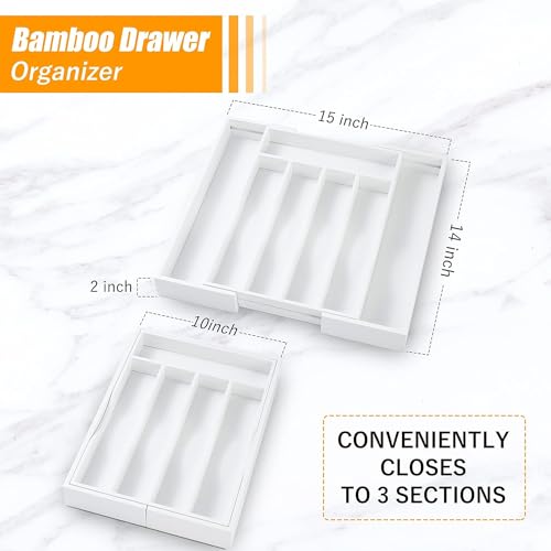 Kitchen Silverware Drawer Organizer and Storage Utensilios De Cocina Modernos Soporte Para Cucharas Trastes De Cocina Organizadores Platos Para Gabinetes Cajones Decoración Organizador Para Utensilios - color: White, size: 7 Slots Expandable-2PC