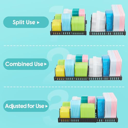 Expandable Food Container Lid Organizer,Large Capacity Adjustable 8 Dividers Detachable Lid Organizer Rack for Cabinets, Cupboards, Pantry Shelves, Drawers Keep Kitchen Tidy,Black 10.2”wide,3.6 Pound. - color: Black
