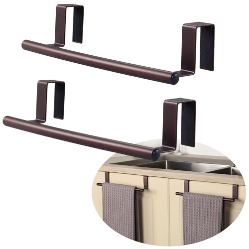 KES Over The Cabinet Towel Holder Fit 1" Thick, Kitchen Towel Holder for Cabinet, Over The Door Towel Bar with Extended Hooks, Brown 2 Pack, KTH500S26-OB-P2 - color: Brown