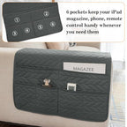 Sofa Armrest Organizer Arm Chair Caddy for Recliner, Remote Control Holder for Recliner, Non-Slip Armchair Caddy with 6 Pockets Storage for Magazine, Tablet, Phone, Dark Grey