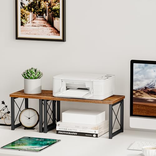 Honiter Desk Shelf Organizer, Desk Shelf for Top of Desk, 2 Tier Adjustable Small Bookshelf Organizer, Freestanding Stackable Desktop Stand, Kitchen Counter Display Rack, Rustic Brown - color: Brown, size: 7.6in-1 Pack