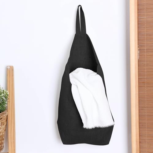 100% Linen Hanging Storage Bags Baskets 2 Pcs, Small Wall Storage Bag for Kitchen, Bedroom, RV Camper Organizer, Sewing Room, Nursery Storage, Kids Room (Black) - color: Black