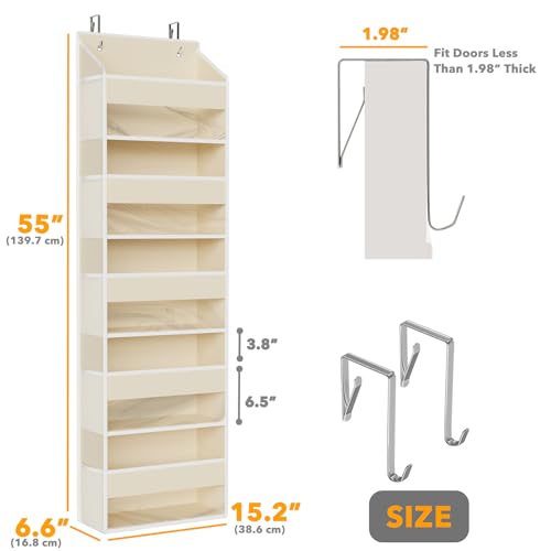 SpaceAid 2 Pack Over The Door Organizer with 5 Large Pockets and 10 Mesh Side Pockets, 5 Layers Door Organizer Hanging with Clear Window for Bedroom, Bathroom, Pantry and Nursery, Beige - color: Beige, size: 2 Pack