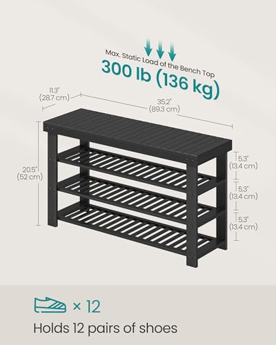 SONGMICS Shoe Rack Bench, 4 Tier Bamboo Shoe Storage Organizer, Entryway Bench, for Living Room, Bathroom, Bedroom, 11.3 x 35.2 x 20.5 Inches, Ink Black ULBS390BH01 - color: Ink Black, size: 11.3"D x 35.2"W x 20.5"H