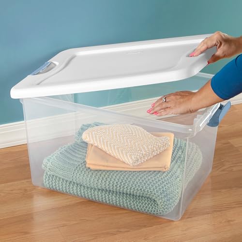 Sterilite 8-Pack 64 Quart Latching Box, Clear Plastic Storage Organizer Bins with White Lids - Large Stackable Containers for Home Bedroom, Dorm Room, and Closet Organization - size: 64 Quart, style: 8 Pack