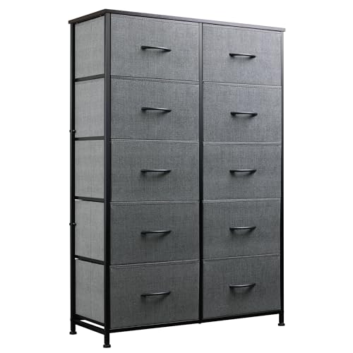WLIVE Tall Dresser for Bedroom with 10 Drawers, Chest of Drawers, Grey Dresser for Closet, Hallway, Living Room, Entryway, Dark Grey - color: Dark Grey