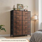 Sweetcrispy 10 Drawer Fabric Dresser Storage Tower with Bins, Tall Chest Organizer for Bedroom Closet Hallway, Steel Frame Wood Top Easy Pull Handles,Black-Brown - color: Black-brown(10 Drawer )