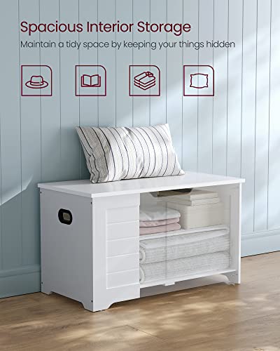 VASAGLE Storage Chest, Storage Bench with 2 Safety Hinges, Farmhouse Style, 15.7 x 31.5 x 18.1 Inches, for Entryway, Bedroom, Living Room, Cloud White ULSB063T14 - color: Cloud White, size: 31.5"W