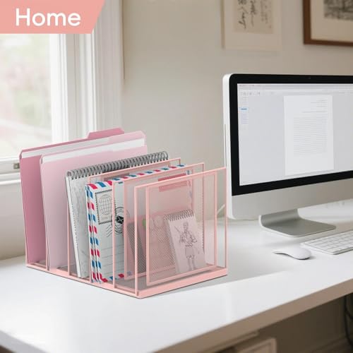 File Organizer for Desk, 5-Section Vertical File Sorter, Paper Holder Organizer Standing Metal File Folder for Office Home Classroom, Pink - color: Pink, size: 1 Pack 5-Section