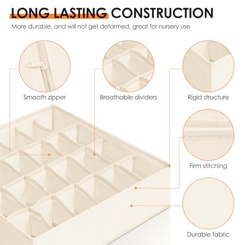 Drawer Organizer Clothes, 8 Pack Dresser Organizer Bins for Baby Clothes, Underwear Sock, Fabric Closet Organization and Storage Dividers for Nursery Bedroom (48 Compartments, Beige) - color: Beige, size: 8 Pack