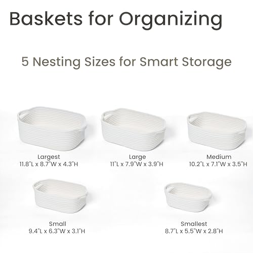 Storage Basket Set – 5-Piece Baskets for Organizing Home, Shelves, Nursery, Bathroom, Dog Toys, Small to Large Decorative Baskets – Off White - color: Off White, size: Pack of 5