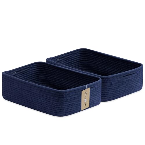 MiniArk Large Shallow Organizing Baskets 15x11x5.1 Inches - Rope Woven Storage Bins for Bathroom, Shelves, Cube Closet, Navy Blue 2 Packs - color: Navy Blue, size: 2pcs-L15×W11×H5.1"