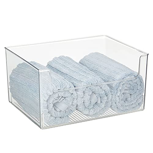 mDesign 2 Pack Modern Plastic Open Front Dip Storage Organizer Bin Basket for Bathroom - Chrome Steel - 6 Box Capacity - 12x12x8 inches - size: ‎16 x 12 x 8 (Pack of 2)