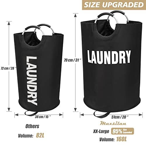 Maxsilan 160L XX-Large Laundry Basket, Freestanding Tall Clothes Hamper, Collapsible Laundry Bag, Black - color: Black, size: 160l