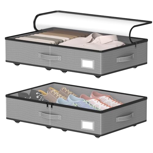 EE-RoomWorld Under Bed Storage with Wheels, No Assemble Required 5.5 inches height grey under bed storage bins,Low Profile Rolling Underbed Shoe Storage containers，dorm underbed storage drawers - color: Grey, size: 5.5 inch height