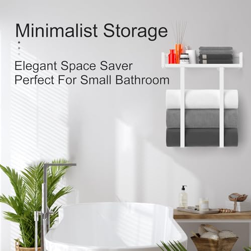 Towel Racks for Bathroom Wall Mounted, Xstydes Metal Towel Holder with Wooden Shelf for Folding Large Towels, Towel Storage for Small Bathroom Organizer Decor or RV Camping,White - color: White, size: Small