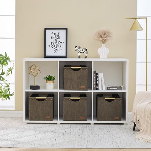 KAKAMAY Collapsible Cube Storage Bins 15x13x13 Inches Brown 2-Pack, Foldable Storage Organizer Wooden Handles Fabric Baskets for Living Room Shelves, Bedroom Nursery Closet Toys, Clothes, Laundry - color: Brown
