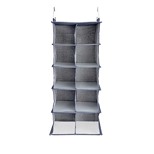 Household Essentials Hanging Cotton Blend and Plastic Closet Shoe Organizer with 10 Storage Compartments, Denim - color: Denim