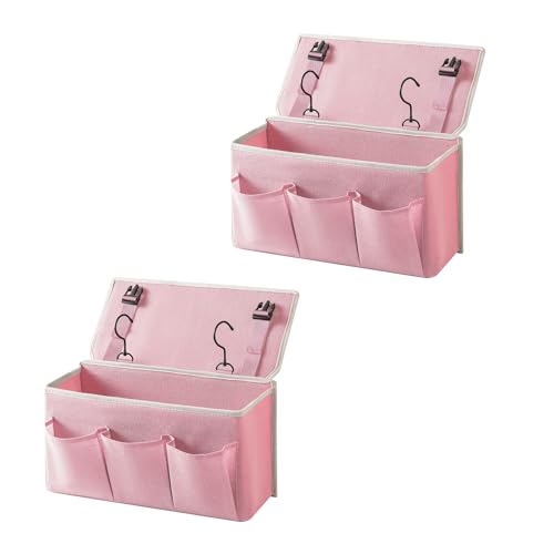 Bedside Caddy / Bedside Storage Organizer Hanging Bag with Three Options,Suitable for home beds, sofas, and dormitory beds—can hold magazines, books, phones, iPads, remote controls. (2-Pack Pink) - color: 2-Pack Pink