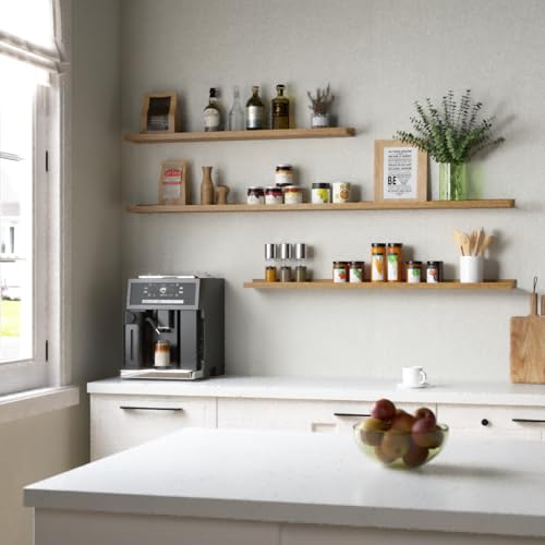 Boswillon Floating Shelves Set of 2, Modern Wall Shelves with Lip, Display Picture Ledge for Bedroom, Living Room, Bathroom, Kitchen - Oak - color: Oak, size: 15.7 In