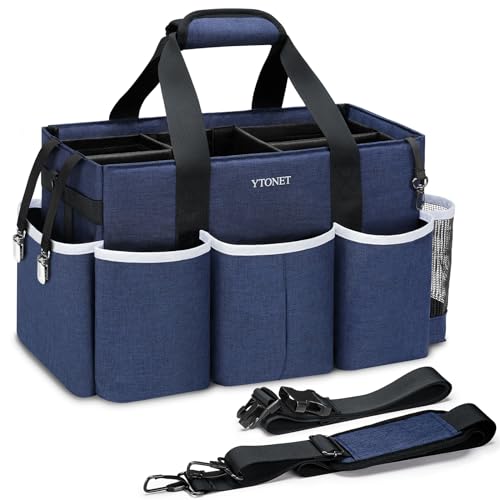 Ytonet Extra Large Cleaning Caddy Bag with 4 Foldable Dividers, Wearable Cleaning Caddy Organizer with Handle & Shoulder Strap & Waist Strap, Housekeeping Tote for Cleaners, Blue - color: Blue, size: X-Large
