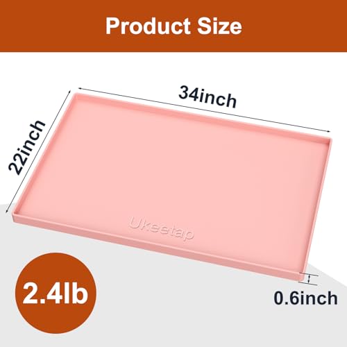 ukeetap Extra Thick Silicone Mat Waterproof with Raised Edge 34" x 22", Under Sink Mat for Kitchen & Bathroom, Kitchen Cabinet Liner, Multi-Purpose for Storage & Protection, Pink - color: Pink, size: 34"L x 22"W