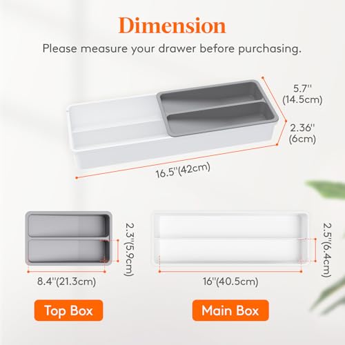 Lifewit Compact Silverware Organizer for Kitchen Drawer, Narrow Flatware Tray Holder, Plastic Cutlery Spoons, Forks and Knives Storage, White&Gray, 1 Pack - color: Gray&White