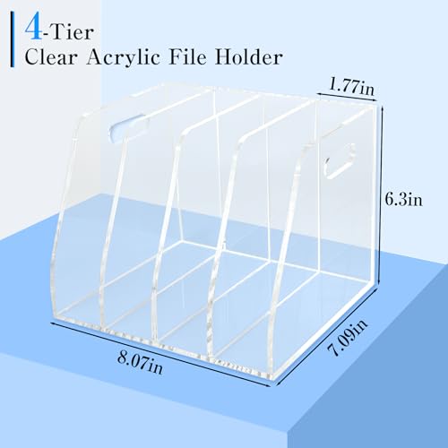 4-Tier Clear Acrylic File Holder, Vertical Document Organizer for Magazines, Binders, Notebooks & Envelopes - Multi-Purpose Desk Storage for Home Office（B5,4 Sections） - size: B5, 4 Sections