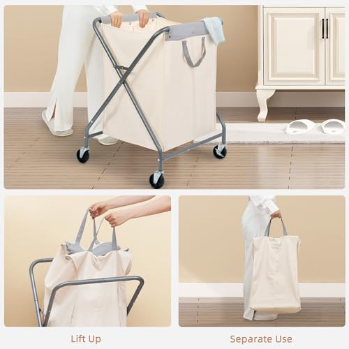 STORAGE MANIAC 125L Collapsible Laundry Hamper with Wheels, Rolling Laundry Basket, Heavy Duty Cloth Sorter with Removable Bag, Folding X Frame Clothes Organizer Cart for Easy to Store, 2 Section - size: 2 Section