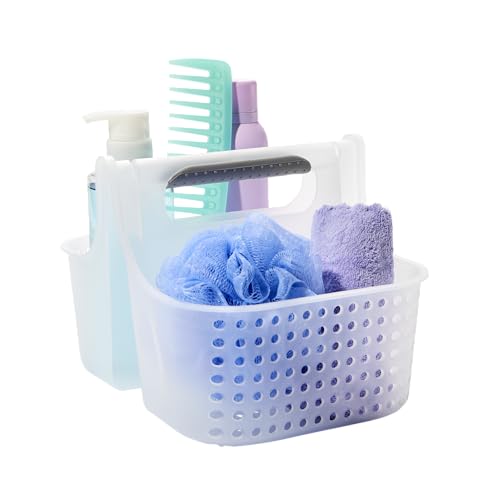 madesmart Portable Shower Caddy, Hold Soap, Shampoo, Hair Supplies and Beauty Products, Cleaning Supplies Organizer for Home, Dorm, Plastic Shower Tote, Soft Handle, Frost - color: Frost, size: Small
