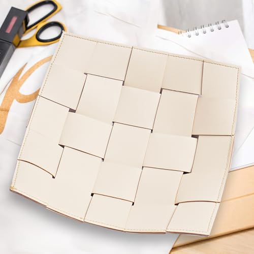 PU Leather Valet Tray for Men, Key Bowl for Entryway Table, Bedside Nightstand Desk Catchall Storage Organizer Tray, EDC Dump Tray for Wallet, Keys, Coin, Jewelry(1-Beige Brown)