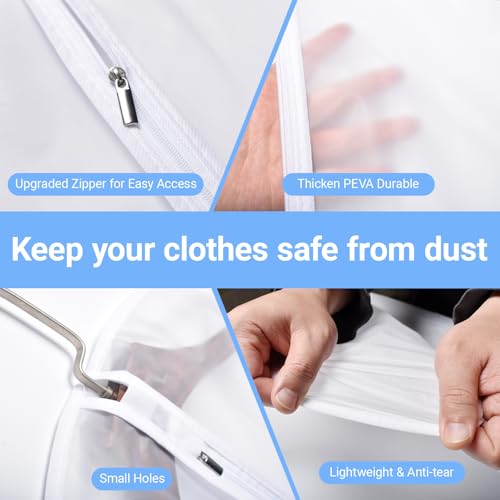 Garment Bags Covers (24''X60'' Set of 12) Long Dress Bags for Hanging Clothes (Pack of 6) with Study Full Zipper Coat Covers for Closet Clothes Storage and Travel - color: White-Translucent, size: 24''X60''-12P