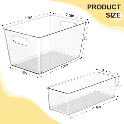Set of 4 Clear Plastic Storage Bins, 2 Large +2 Small Pantry Organizers and Storage Containers for Kitchen Organization, Home Storage Essentials for Cabinet, Office, Garage, Freezer& Bathroom - size: 2 Large & 2 Small